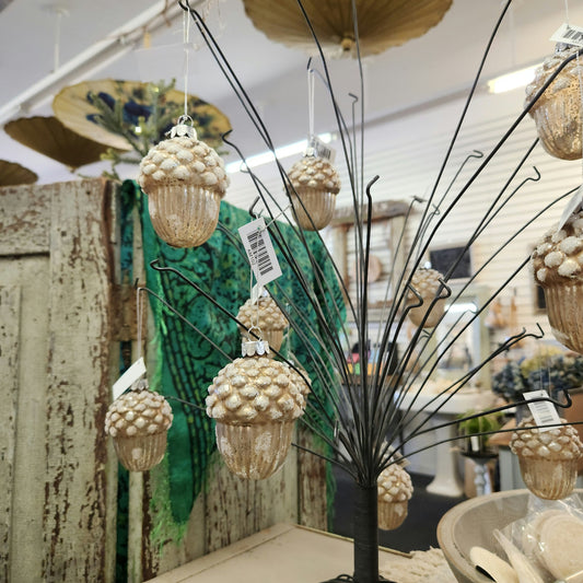 Acorn With Snow Glass Ornament